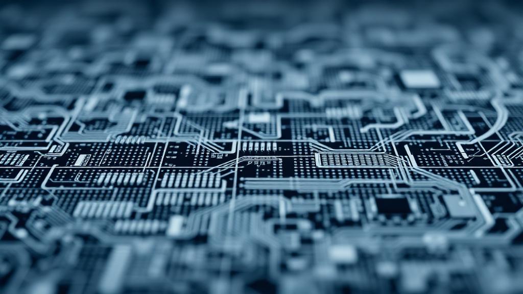 Technical circuit grid representing artificial intelligence and digital services